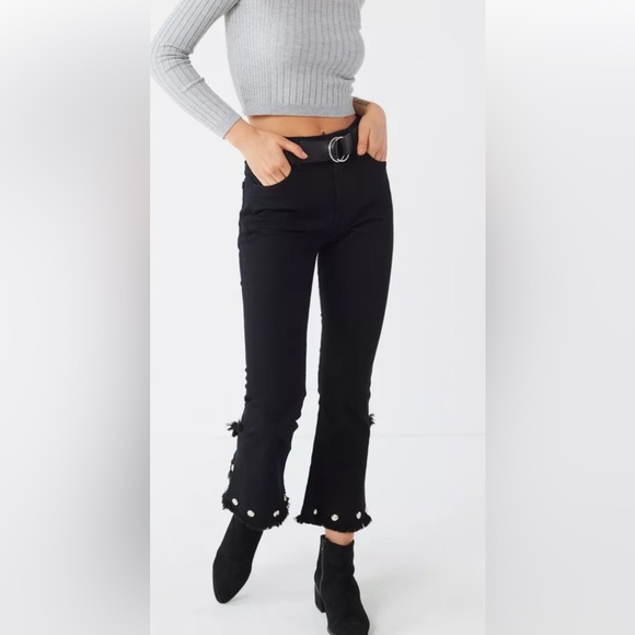 New Raffaello Rossi Women sinty cropped flare high-rise black jeans size M-L - Picture 2 of 8